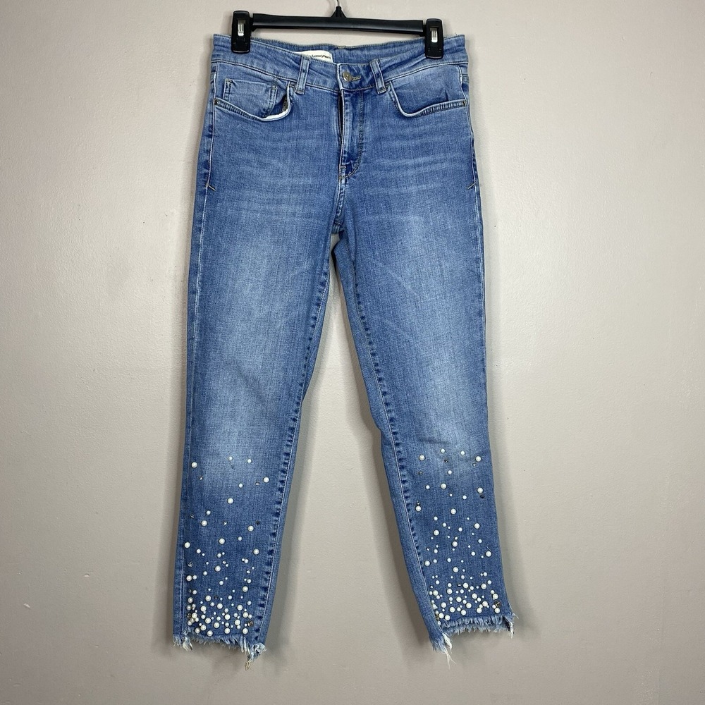 Pilcro and the Letterpress Hyphen Pearl Womens Jeans Beaded Fray Crop (28"x 26")